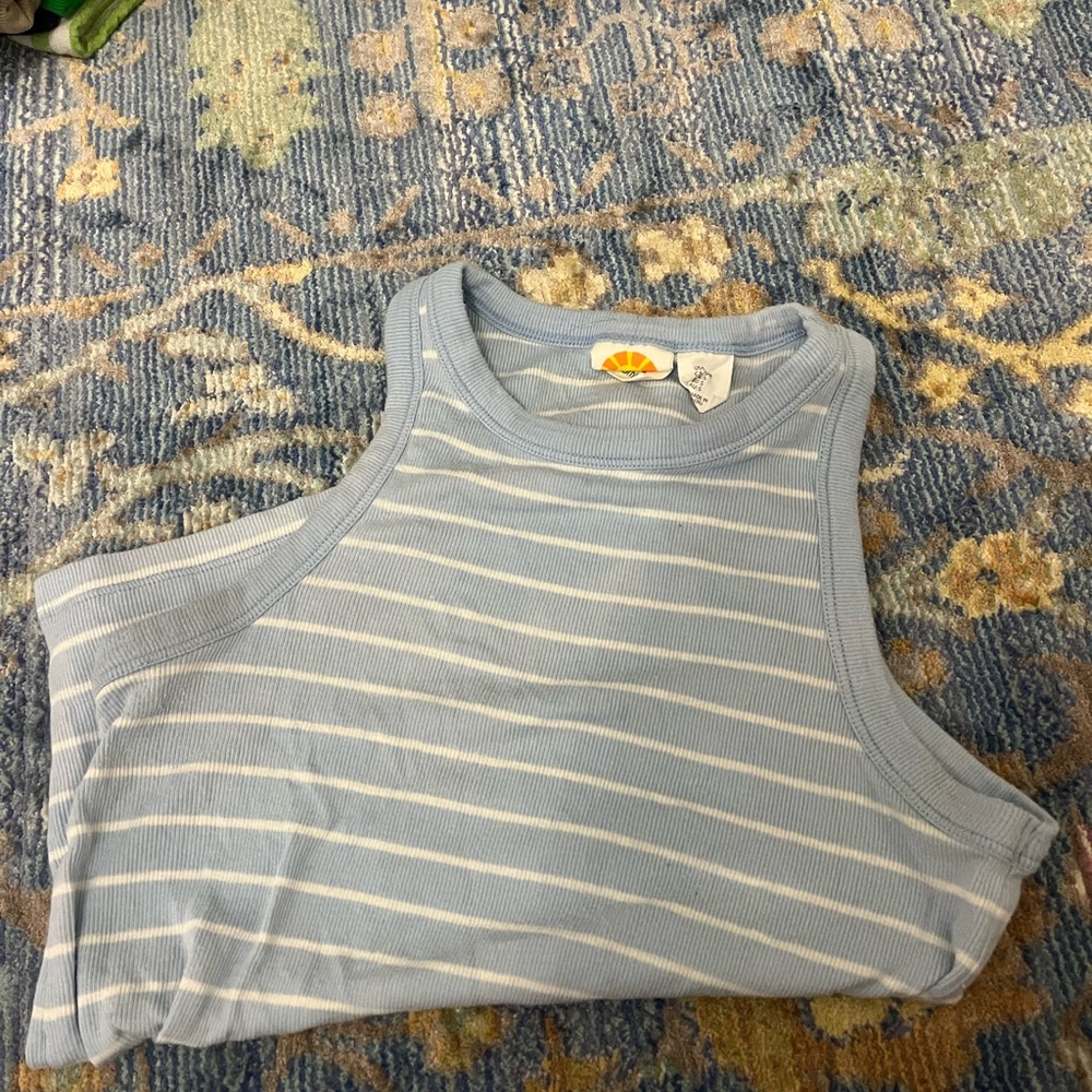 Striped Sleeveless Top - Blue and White